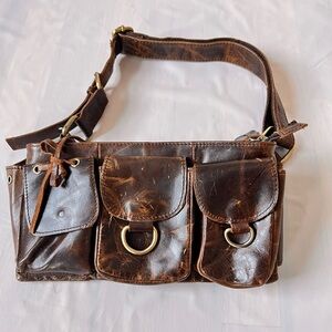 Vicenzo genuine Leather Brown Waist Purse Bag Handbag Fanny Sling bag adjustable